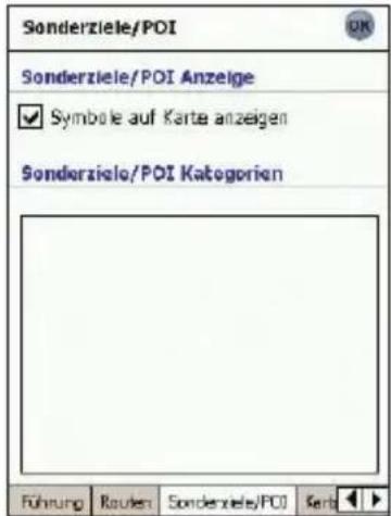 Sonderziele/POI Sonderziele/POI Anzeige ✓ Symbole auf Karte anzeigen Sonderziele/POI Kategorien Führung Routen Sonderziele/POI Karb