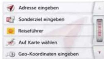 Adresse eingeben Sonderziel eingeben Reiseführer Auf Karte wählen Geo-Koordinaten eingeben