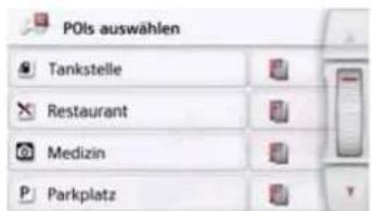 POIs auswählen Tankstelle Restaurant Medizin Parkplatz