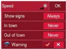 Speed Show signs Always In town Never Out of town Never Warning ✓ ✗