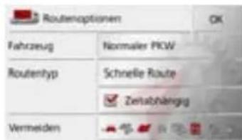 Routeroptionen Fahrzeug Normaler PICW Routentyp Schnelle Route Zertabhängig Vermeiden