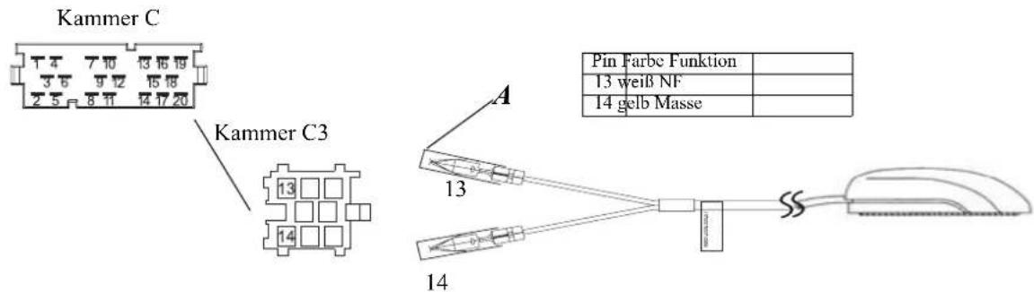 Kammer C T 4 7 10 13 16 19 3 6 9 12 15 18 2 5 8 11 14 17 20 Kammer C3 Pin Farbe Funktion 13 weiß NF 14 gelb Masse A 13 14