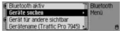 Bluetooth aktiv Geräte suchen Gerät für andere sichtbar Gerätename (Traffic Pro 7945)