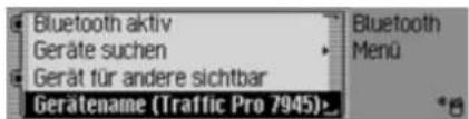 Bluetooth aktiv Geräte suchen Gerät für andere sichtbar Gerätename (Traffic Pro 7945).