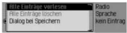 Rifle Einträge vorlesen Rifle Einträge löschen Dialog bei Speichern Radio Sprache kein Eintrag