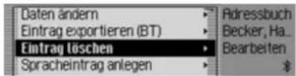 Daten ändern Eintrag exportieren (BT) Eintrag löschen Spracheintrag anlegen Adressbuch Becker, Ha... Bearbeiten