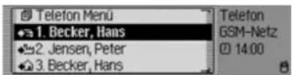 Telefon Menu 1. Becker, Hans 2. Jensen, Peter 3. Becker, Hans