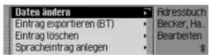 Daten ändern Eintrag exportieren (BT) Eintrag löschen Spracheintrag anlegen Adressbuch Becker, Ha... Bearbeiten