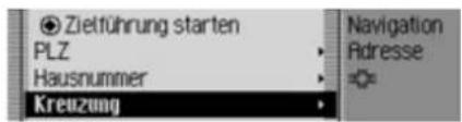 Zielführung starten PLZ Hausnummer Kreuzung Navigation Adresse