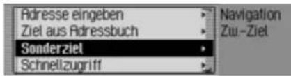 Adresse eingeben Ziel aus Ridressbuch Sonderziel Schnellzugriff Navigation Zw.-Ziel