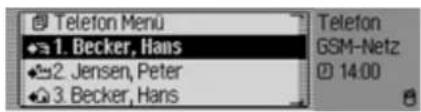 Telefon Menu 1. Becker, Hans 2. Jensen, Peter 3. Becker, Hans