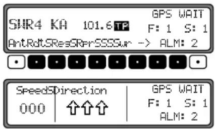 SUR4 KA 101.6TP GPS WAIT F: 1 S: 1 AntRdtSResSRerSSSGur -> ALM: 2 SpeedSDirection 000 ↑↑↑ ↑ GPS WAIT F: 1 S: 1 ALM: 2