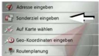 Adresse eingeben Sonderziel eingeben Auf Karte wählen Geo-Koordinaten eingeben Routenplanung