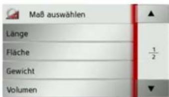 Maß auswählen Länge Fläche Gewicht Volumen