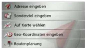 Adresse eingeben Sonderziel eingeben Auf Karte wählen Geo-Koordinaten eingeben Routenplanung