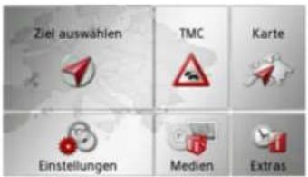 Ziel auswählen TMC Karte Einstellungen Medien Extras