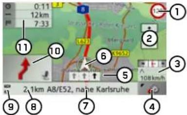0:11 12km 7:33 ① ② ③ ④ ⑤ ⑥ ⑦ ⑧ ⑨ ⑩ 2,1km A8/E52, nahe Karlsruhe
