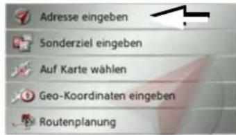 Adresse eingeben Sonderziel eingeben Auf Karte wählen Geo-Koordinaten eingeben Routenplanung