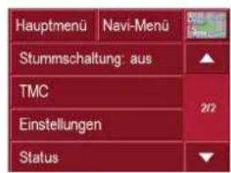 Hauptmenü | Navi-Menü | Stummschaltung: aus TMC Einstellungen Status