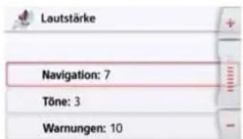 Lautstärke Navigation: 7 Töne: 3 Warnungen: 10