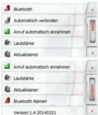 Bluetooth Automatisch verbinden Anruf automatisch annehmen Lautstärke Aktualisieren Anruf automatisch annehmen Lautstärke Aktualisieren Bluetooth Namen Version:1.4.20140321