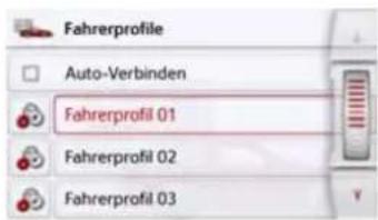Fahrerprofile Auto-Verbinden Fahrerprofil 01 Fahrerprofil 02 Fahrerprofil 03