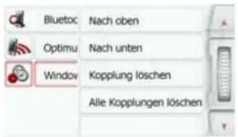 Bluetoc Nach oben Optimu Nach unten Window Kopplung löschen Alle Kopplungen löschen