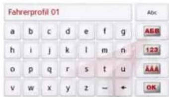 Fahrerprofil 01 a b c d e f g h i j k l m n o p q r s t u v w x y z - ← AEB 123 AAA OK