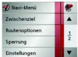 Navi-Menü Zwischenziel Routenoptionen Sperrung Einstellungen
