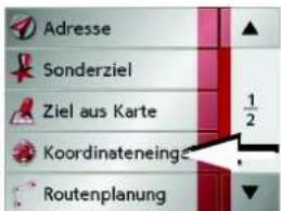 Adresse Sonderziel Ziel aus Karte Koordinateneinge Routenplanung