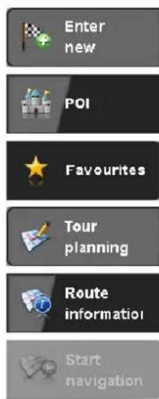 Enter new POI Favourites Tour planning Route information Start navigation