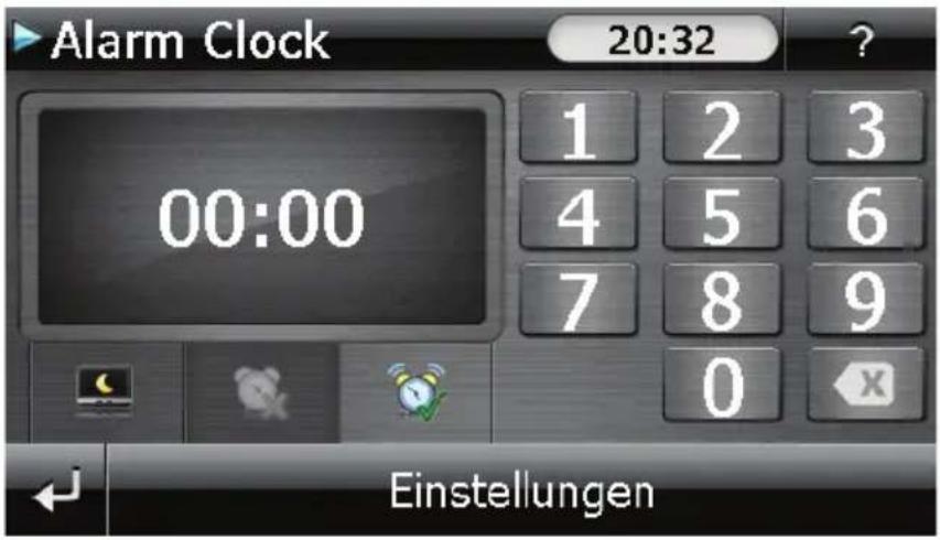 Alarm Clock 20:32 00:00 1 2 3 4 5 6 7 8 9 0 Einstellungen