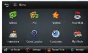 Menu Address PCI Favorites Recent List Interactions Current Location Coordinates Main Route My Route Services Teacher Tools Settings
