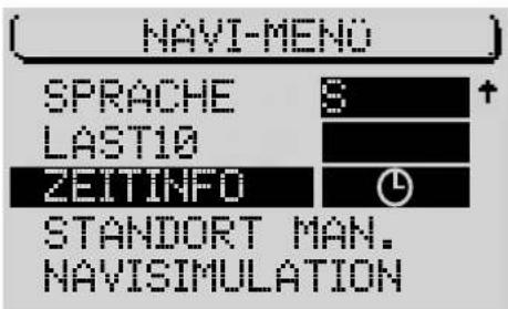 NAVI-MENU SPRACHE LAST10 ZEITINFO STANDORT MAN. NAVISIMULATION