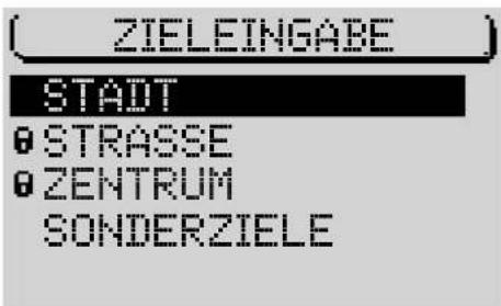 ZIELEINGABE STADT Ø STRASSE Ø ZENTRUM SONDERZIELE