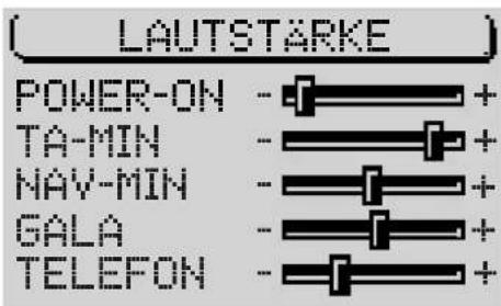 LAUTSTARKE POWER-ON - + + TA-MIN - + + NAV-MIN - + + GALA - + + TELEFON - + +
