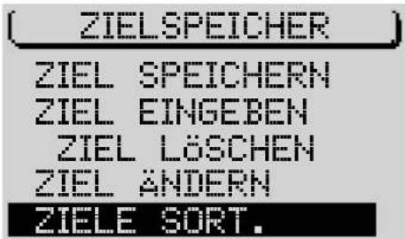 ZIELSPEICHER ZIEL SPEICHERN ZIEL EINGEBEN ZIEL LÖSCHEN ZIEL ANDERN ZIELE SORT.