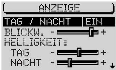 ANZEIGE TAG / NACHT EIN BLICKW. - + HELLIGKEIT: TAG - + + NACHT - + ↓