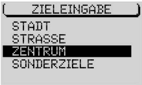 ZIELEINGABE STADT STRASSE ZENTRUM SONDERZIELE