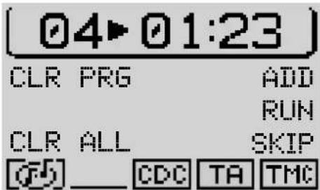 04▶01:23 CLR PRG ADD RUN CLR ALL SKIP (7) CD C TA TMC