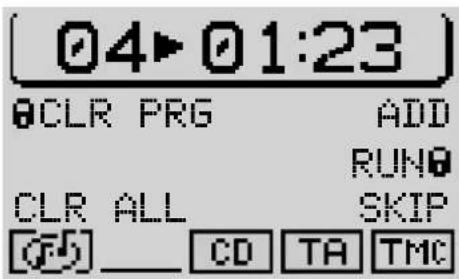 04▶01:23 OKLR PRG ADD RUNQ CLR ALL SKIP (5) CD TA TMC