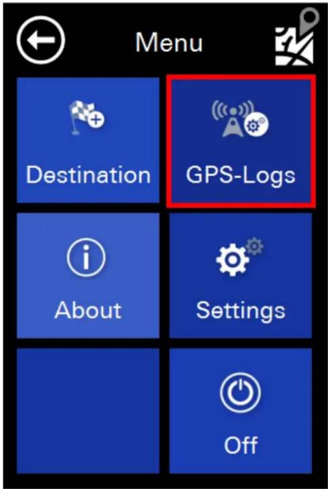 Menu Destination GPS-Logs About Settings Off