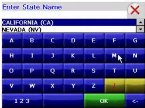 Enter State Name CALIFORNIA (CA) NEVADA (NV) A B C D E F G H I J K L M N O P Q R S T U V W X Y Z / 1 2 3 OK <-