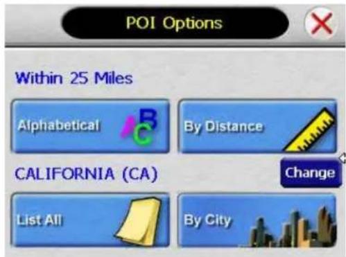 POI Options Within 25 Miles Alphabetical By Distance CALIFORNIA (CA) Change List All By City
