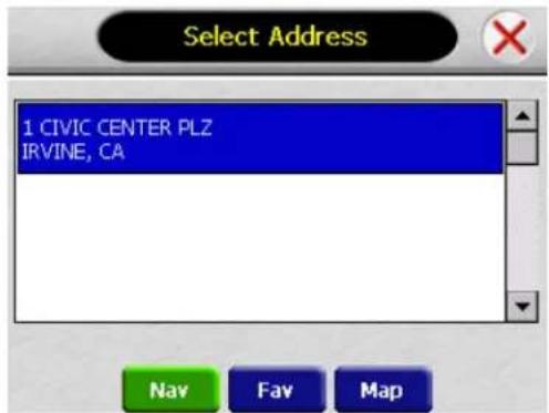 Select Address 1 CIVIC CENTER PLZ IRVINE, CA Nav Fav Map