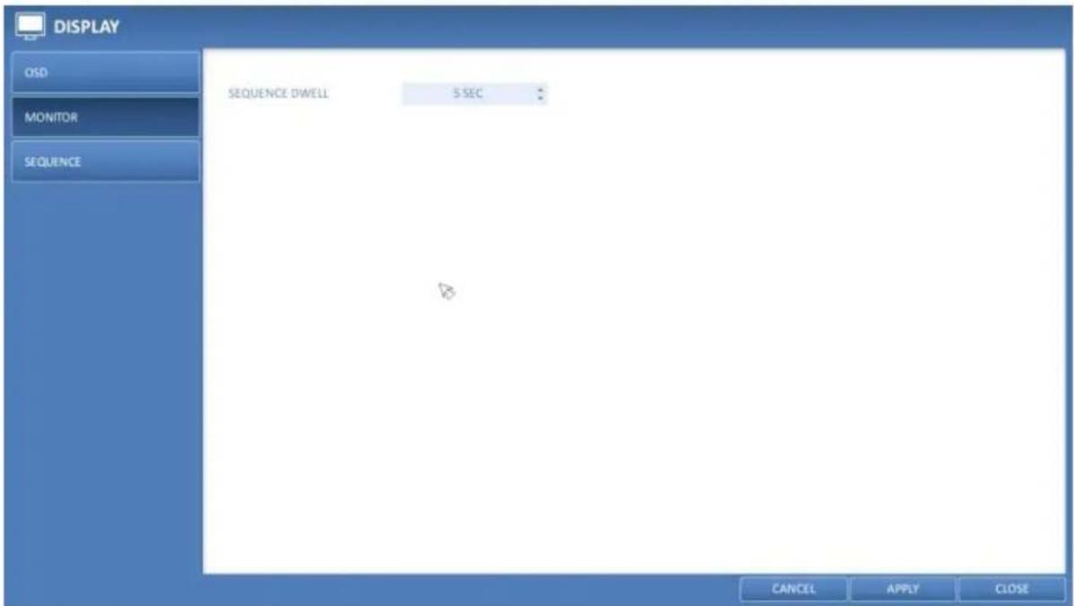 DISPLAY OSD MONITOR SEQUENCE SEQUENCE DWELL 5 SEC CANCEL APPLY CLOSE