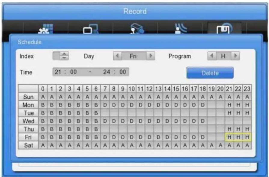 Record Schedule Index Day Fri Program H Time 21:00 - 24:00 Delete Sun A A A A A A A A A A A A A A A A A A A A A A A A A A A Mon B B B B B B B B D D D D D D D D D D D D D D D D D D D D D D Tue B B B B B B B B D D D D D D D D D D D D D D D Wed B B B B B B B B D D D D D D D D D D D D D Thu B B B B B B B B D D D D D D D D D D D Fri B B B B B B B B D D D D D D D D D D Sat A A A A A A A A A A A A A A A A A A A A A H H H H H H H