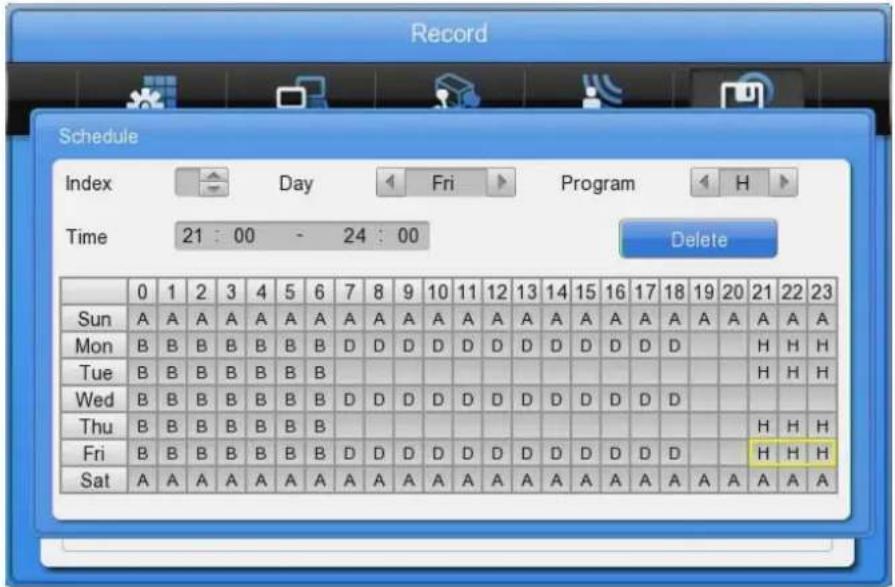 Record Schedule Index Day Fri Program H Time 21:00 - 24:00 Delete Sun A A A A A A A A A A A A A A A A A A A A A A A A A A A Mon B B B B B B B B D D D D D D D D D D D D D D D D D D D D D D D Tue B B B B B B B B D D D D D D D D D D D D D D D Wed B B B B B B B B D D D D D D D D D D D D D Thu B B B B B B B B D D D D D D D D D D D Fri B B B B B B B B D D D D D D D D D D Sat A A A A A A A A A A A A A A A A A A A A A A Delete