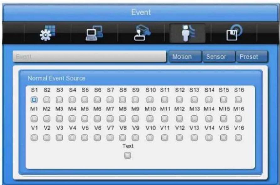 Event Motion Sensor Preset Normal Event Source S1 S2 S3 S4 S5 S6 S7 S8 S9 S10 S11 S12 S13 S14 S15 S16 M1 M2 M3 M4 M5 M6 M7 M8 M9 M10 M11 M12 M13 M14 M15 M16 V1 V2 V3 V4 V5 V6 V7 V8 V9 V10 V11 V12 V13 V14 V15 V16 Text