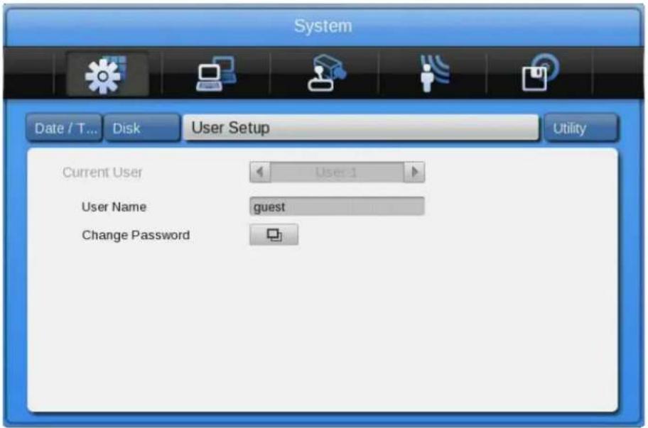 System Date / T... Disk User Setup Utility Current User User 1 User Name guest Change Password
